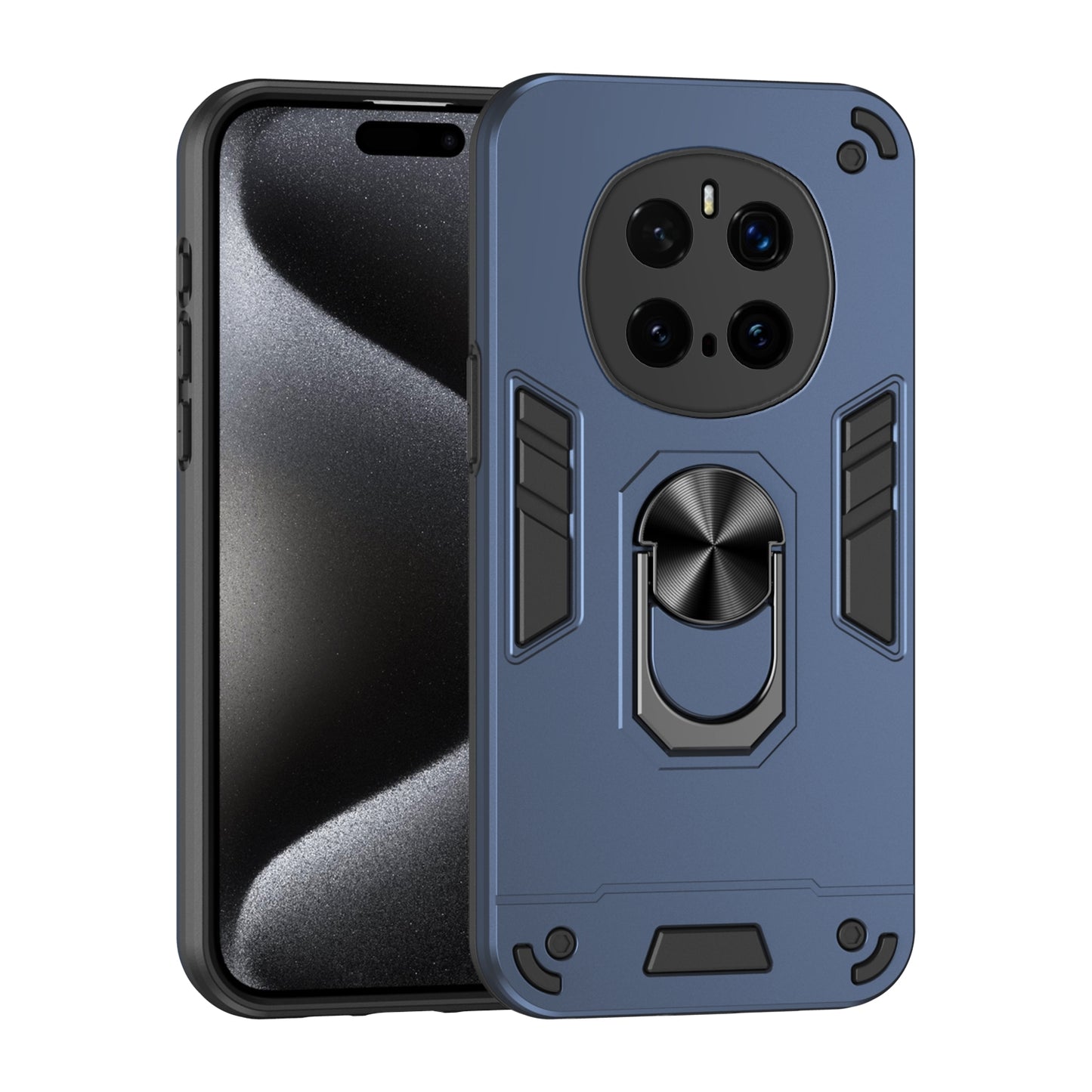 Honor Magic7 Pro Shockproof Metal Ring Holder Phone Case with 360 degrees Rotating Kickstand, Ultra Slim Protective Cover, Raised Camera Guard, PC Silicone Armour Shell, Anti-Scratch Back & Edge Protection