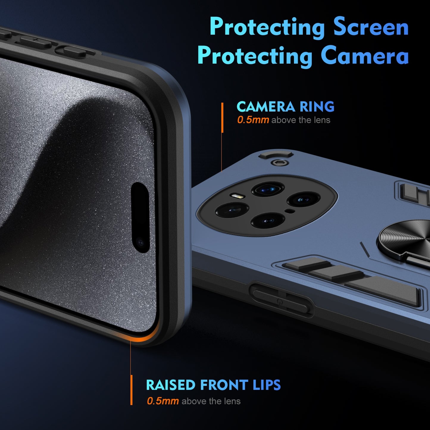 Honor Magic7 Pro Shockproof Metal Ring Holder Phone Case with 360 degrees Rotating Kickstand, Ultra Slim Protective Cover, Raised Camera Guard, PC Silicone Armour Shell, Anti-Scratch Back & Edge Protection