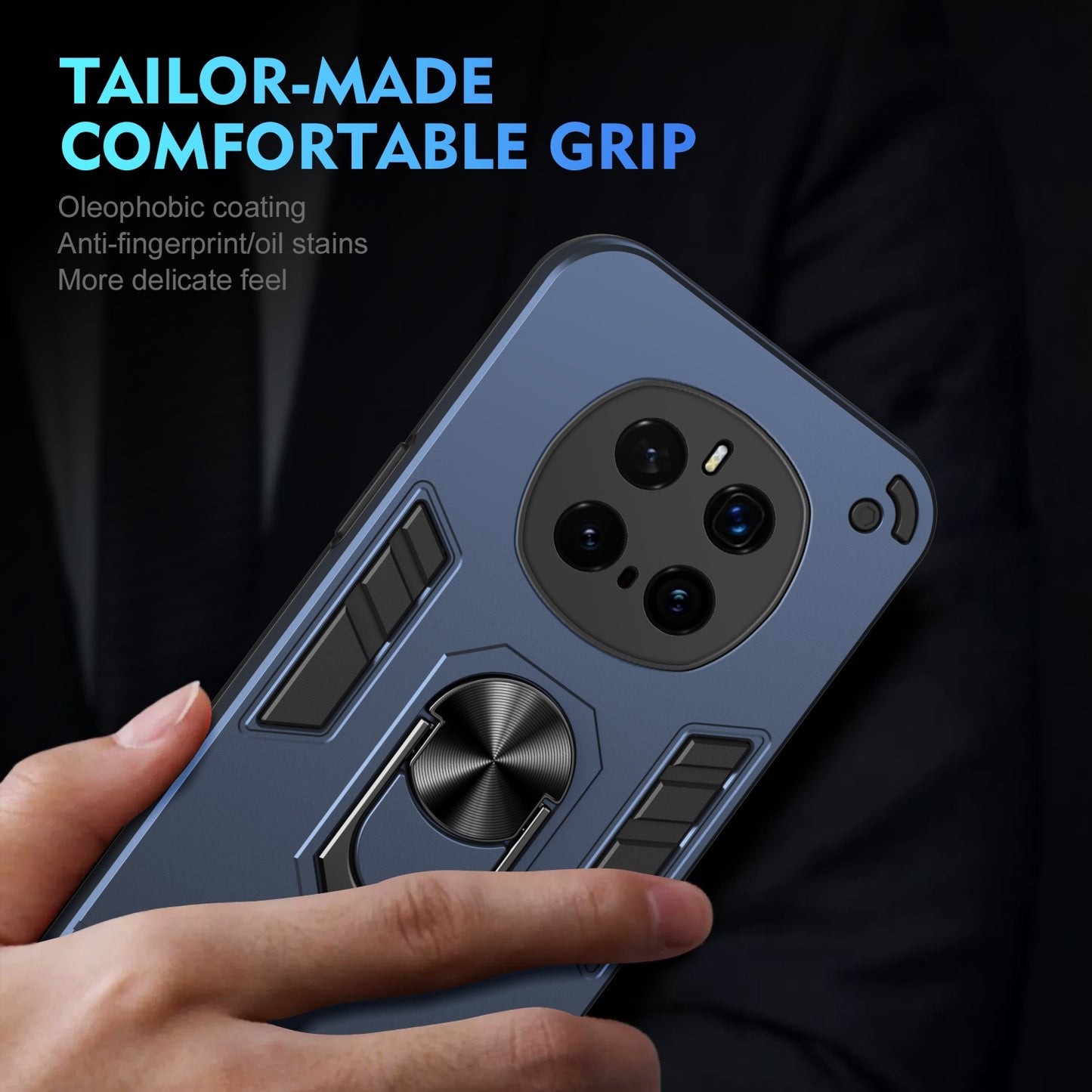 Honor Magic7 Pro Shockproof Metal Ring Holder Phone Case with 360 degrees Rotating Kickstand, Ultra Slim Protective Cover, Raised Camera Guard, PC Silicone Armour Shell, Anti-Scratch Back & Edge Protection
