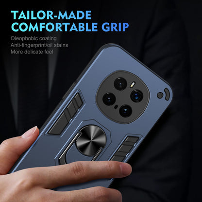 Honor Magic7 Pro Shockproof Metal Ring Holder Phone Case with 360 degrees Rotating Kickstand, Ultra Slim Protective Cover, Raised Camera Guard, PC Silicone Armour Shell, Anti-Scratch Back & Edge Protection