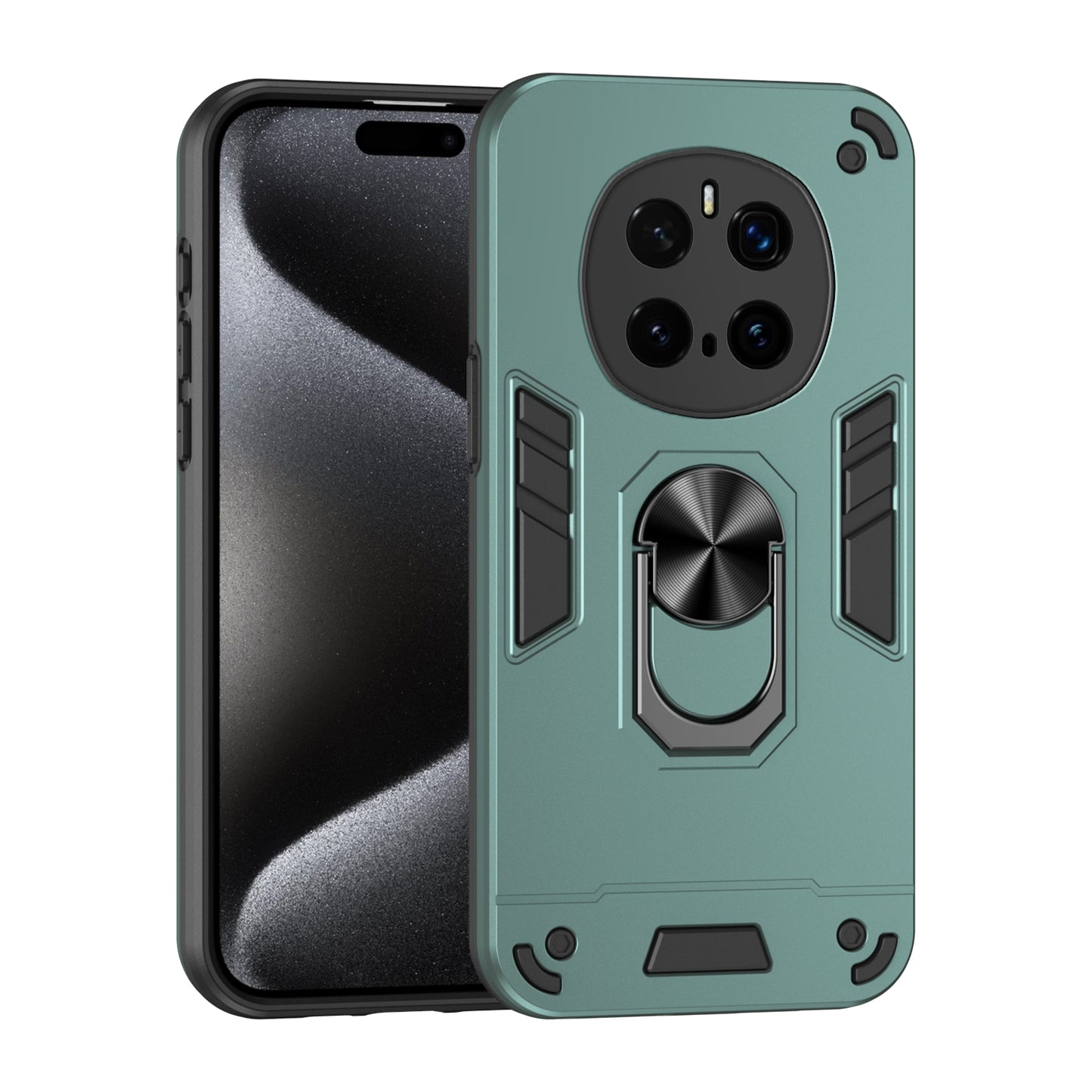 Honor Magic7 Pro Shockproof Metal Ring Holder Phone Case with 360 degrees Rotating Kickstand, Ultra Slim Protective Cover, Raised Camera Guard, PC Silicone Armour Shell, Anti-Scratch Back & Edge Protection