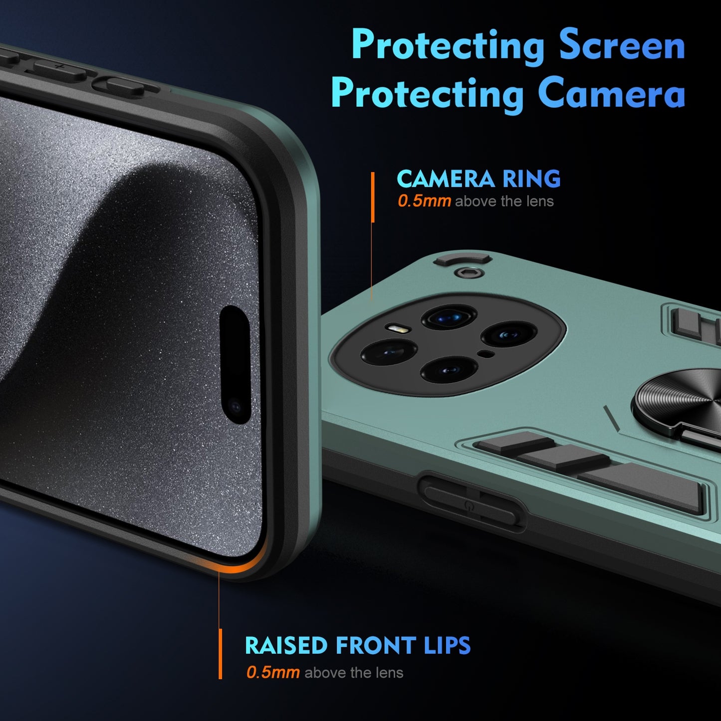 Honor Magic7 Pro Shockproof Metal Ring Holder Phone Case with 360 degrees Rotating Kickstand, Ultra Slim Protective Cover, Raised Camera Guard, PC Silicone Armour Shell, Anti-Scratch Back & Edge Protection