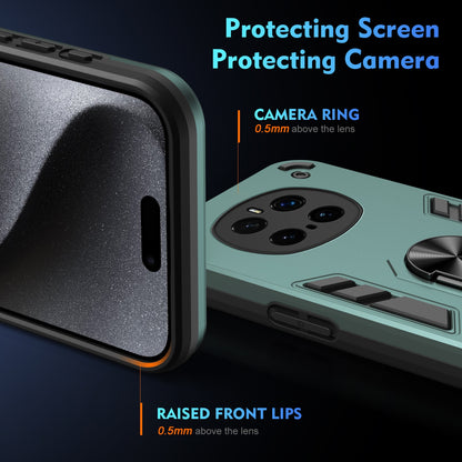 Honor Magic7 Pro Shockproof Metal Ring Holder Phone Case with 360 degrees Rotating Kickstand, Ultra Slim Protective Cover, Raised Camera Guard, PC Silicone Armour Shell, Anti-Scratch Back & Edge Protection