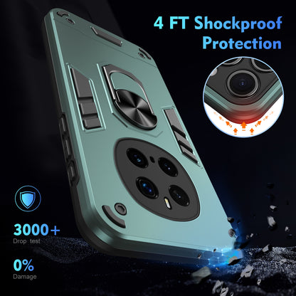 Honor Magic7 Pro Shockproof Metal Ring Holder Phone Case with 360 degrees Rotating Kickstand, Ultra Slim Protective Cover, Raised Camera Guard, PC Silicone Armour Shell, Anti-Scratch Back & Edge Protection