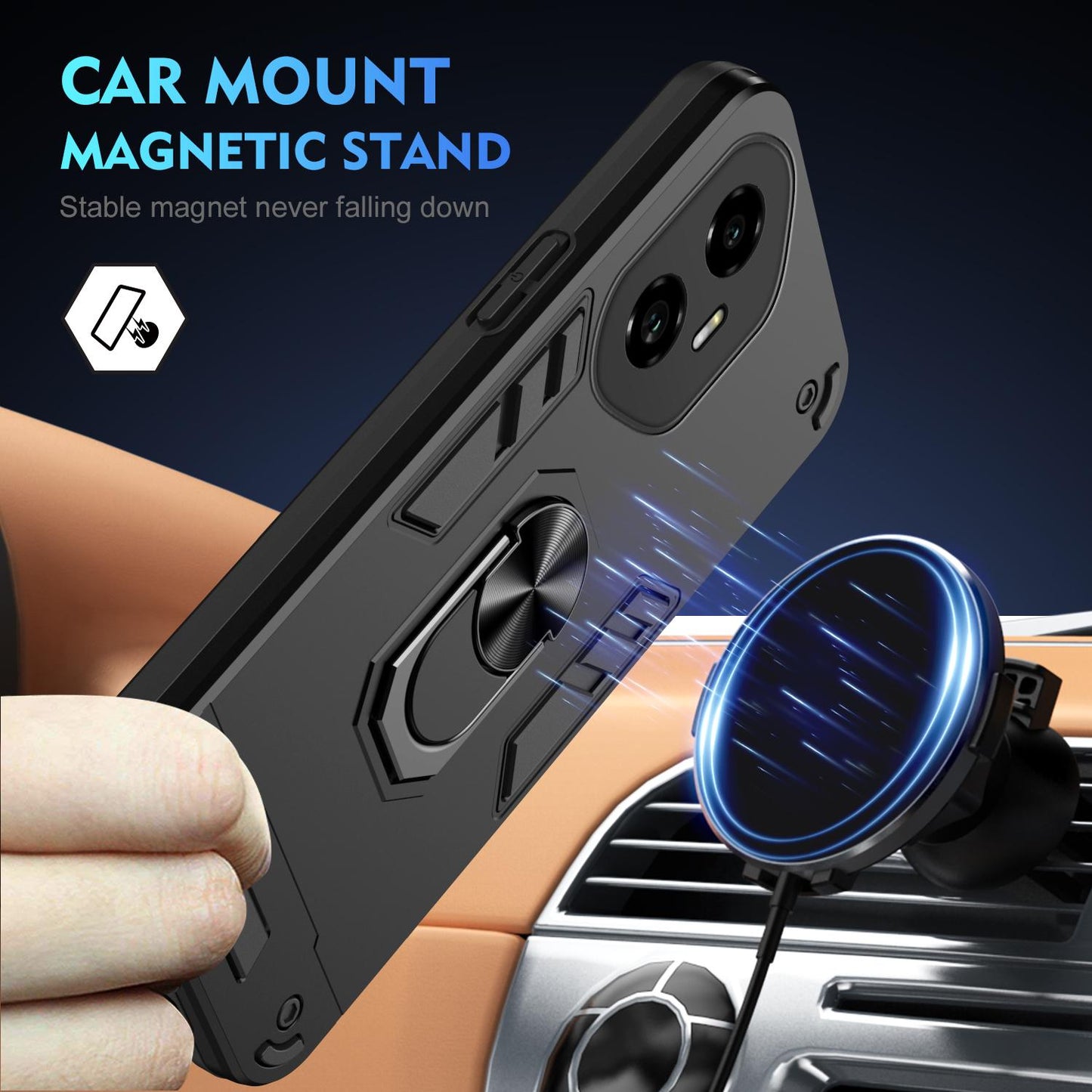 Honor 300 Shockproof Metal Ring Holder Phone Case with 360 degrees Rotating Kickstand, Ultra Slim Protective Cover, Raised Camera Guard, PC Silicone Armour Shell, Anti-Scratch Back & Edge Protection