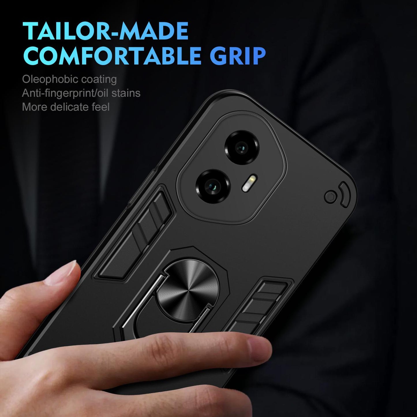 Honor 300 Shockproof Metal Ring Holder Phone Case with 360 degrees Rotating Kickstand, Ultra Slim Protective Cover, Raised Camera Guard, PC Silicone Armour Shell, Anti-Scratch Back & Edge Protection