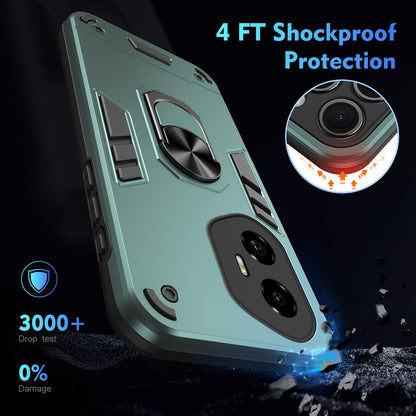 Honor 300 Shockproof Metal Ring Holder Phone Case with 360 degrees Rotating Kickstand, Ultra Slim Protective Cover, Raised Camera Guard, PC Silicone Armour Shell, Anti-Scratch Back & Edge Protection