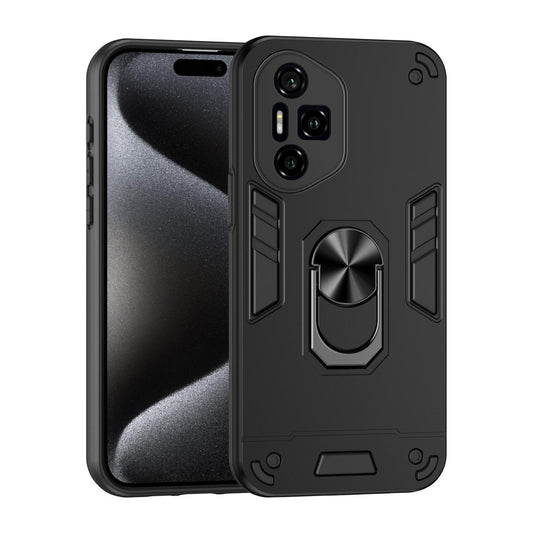 Honor 300 Pro Shockproof Metal Ring Holder Phone Case with 360 degrees Rotating Kickstand, Ultra Slim Protective Cover, Raised Camera Guard, PC Silicone Armour Shell, Anti-Scratch Back & Edge Protection