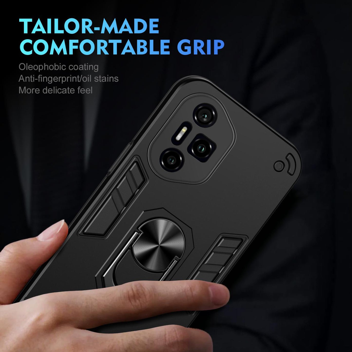 Honor 300 Pro Shockproof Metal Ring Holder Phone Case with 360 degrees Rotating Kickstand, Ultra Slim Protective Cover, Raised Camera Guard, PC Silicone Armour Shell, Anti-Scratch Back & Edge Protection