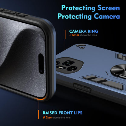 Honor 300 Pro Shockproof Metal Ring Holder Phone Case with 360 degrees Rotating Kickstand, Ultra Slim Protective Cover, Raised Camera Guard, PC Silicone Armour Shell, Anti-Scratch Back & Edge Protection