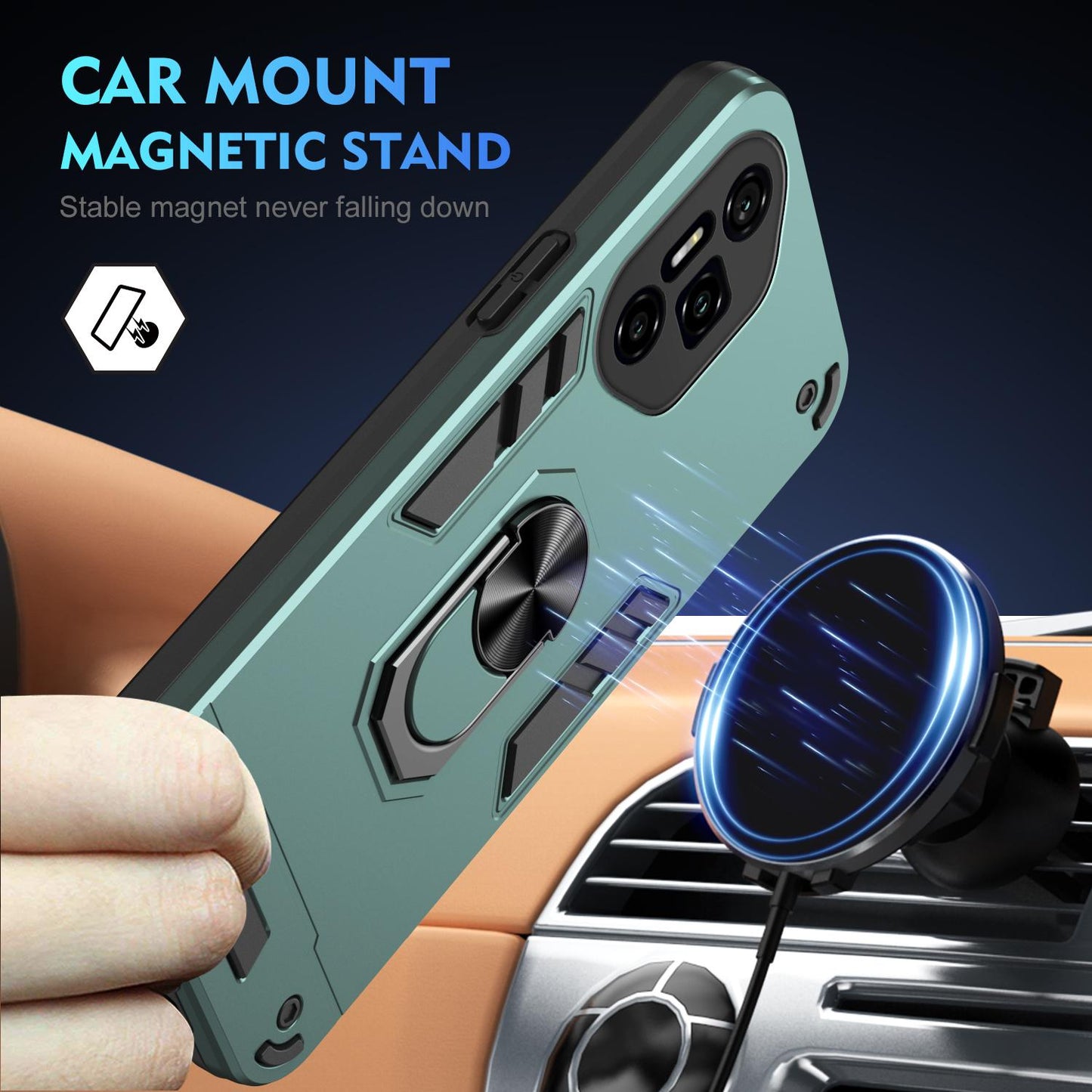 Honor 300 Pro Shockproof Metal Ring Holder Phone Case with 360 degrees Rotating Kickstand, Ultra Slim Protective Cover, Raised Camera Guard, PC Silicone Armour Shell, Anti-Scratch Back & Edge Protection