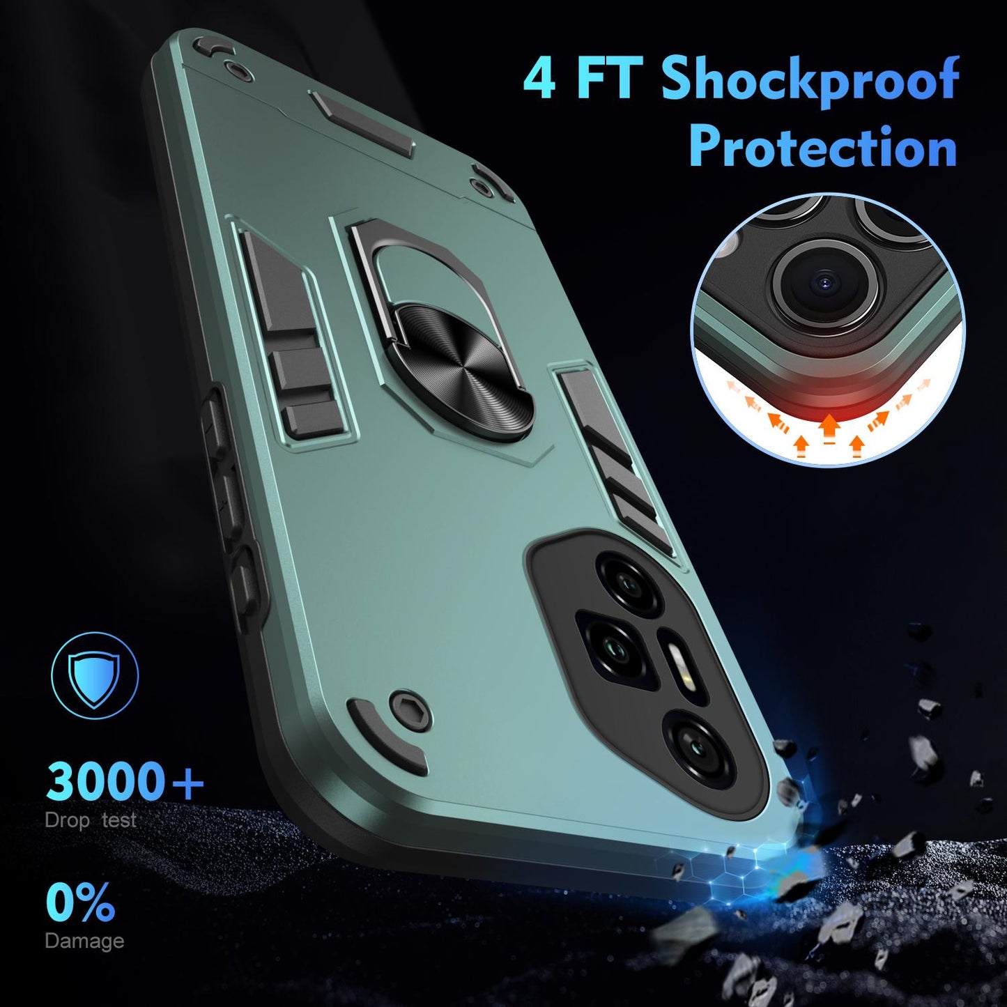 Honor 300 Pro Shockproof Metal Ring Holder Phone Case with 360 degrees Rotating Kickstand, Ultra Slim Protective Cover, Raised Camera Guard, PC Silicone Armour Shell, Anti-Scratch Back & Edge Protection
