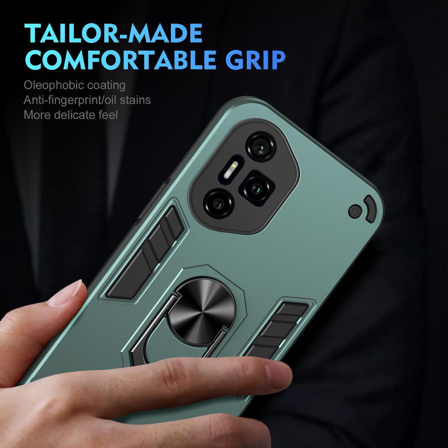 Honor 300 Pro Shockproof Metal Ring Holder Phone Case with 360 degrees Rotating Kickstand, Ultra Slim Protective Cover, Raised Camera Guard, PC Silicone Armour Shell, Anti-Scratch Back & Edge Protection
