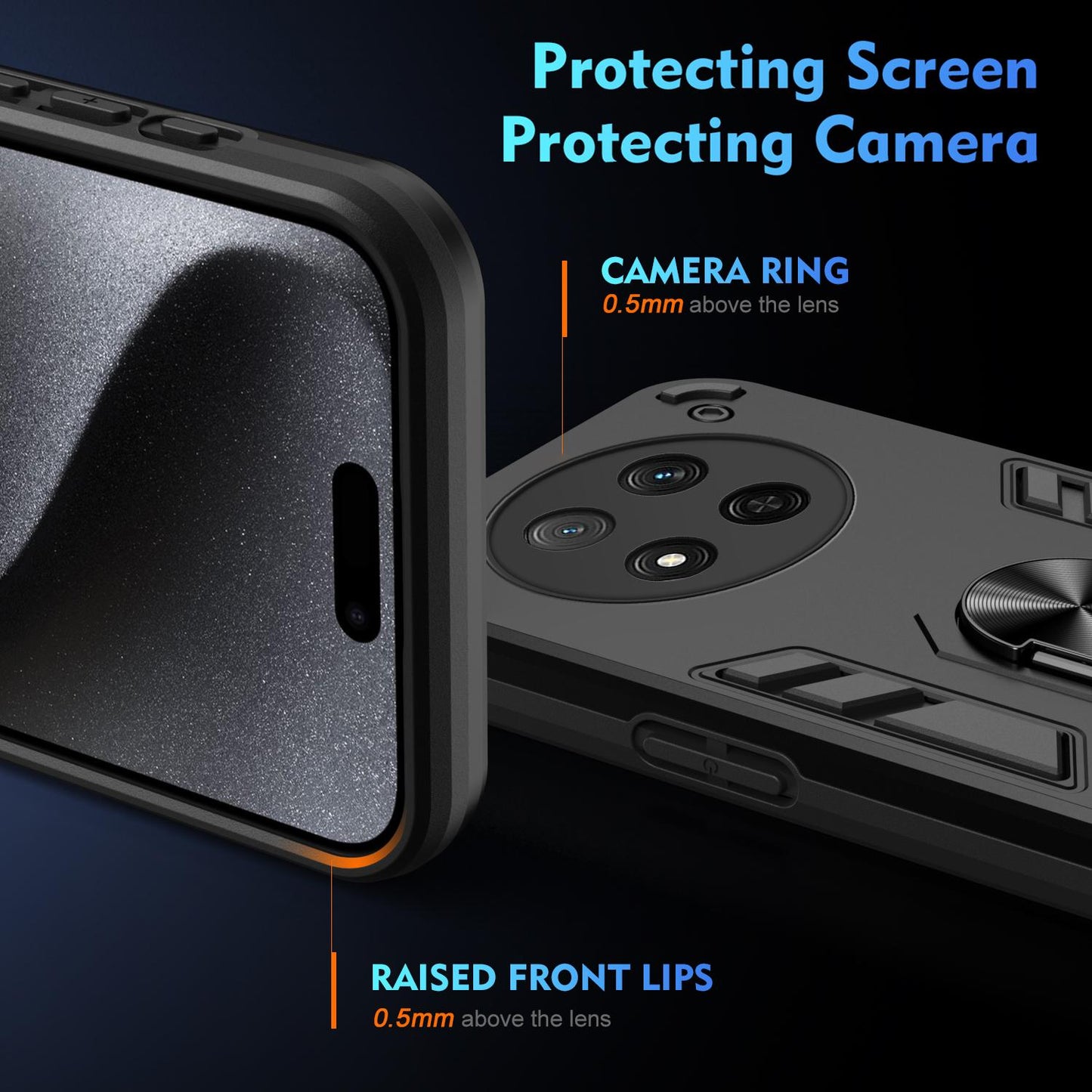Honor X9c Shockproof Metal Ring Holder Phone Case with 360 degrees Rotating Kickstand, Ultra Slim Protective Cover, Raised Camera Guard, PC Silicone Armour Shell, Anti-Scratch Back & Edge Protection