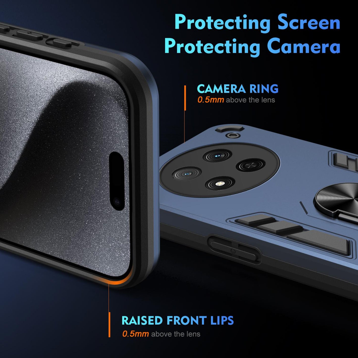 Honor X9c Shockproof Metal Ring Holder Phone Case with 360 degrees Rotating Kickstand, Ultra Slim Protective Cover, Raised Camera Guard, PC Silicone Armour Shell, Anti-Scratch Back & Edge Protection