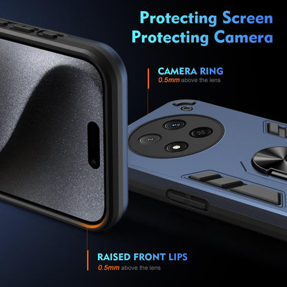 Honor X9c Shockproof Metal Ring Holder Phone Case with 360 degrees Rotating Kickstand, Ultra Slim Protective Cover, Raised Camera Guard, PC Silicone Armour Shell, Anti-Scratch Back & Edge Protection