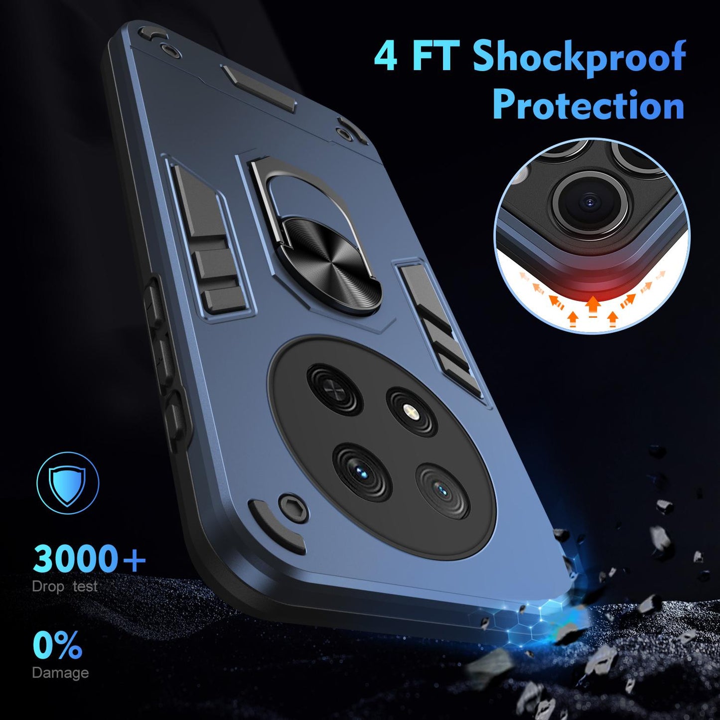 Honor X9c Shockproof Metal Ring Holder Phone Case with 360 degrees Rotating Kickstand, Ultra Slim Protective Cover, Raised Camera Guard, PC Silicone Armour Shell, Anti-Scratch Back & Edge Protection