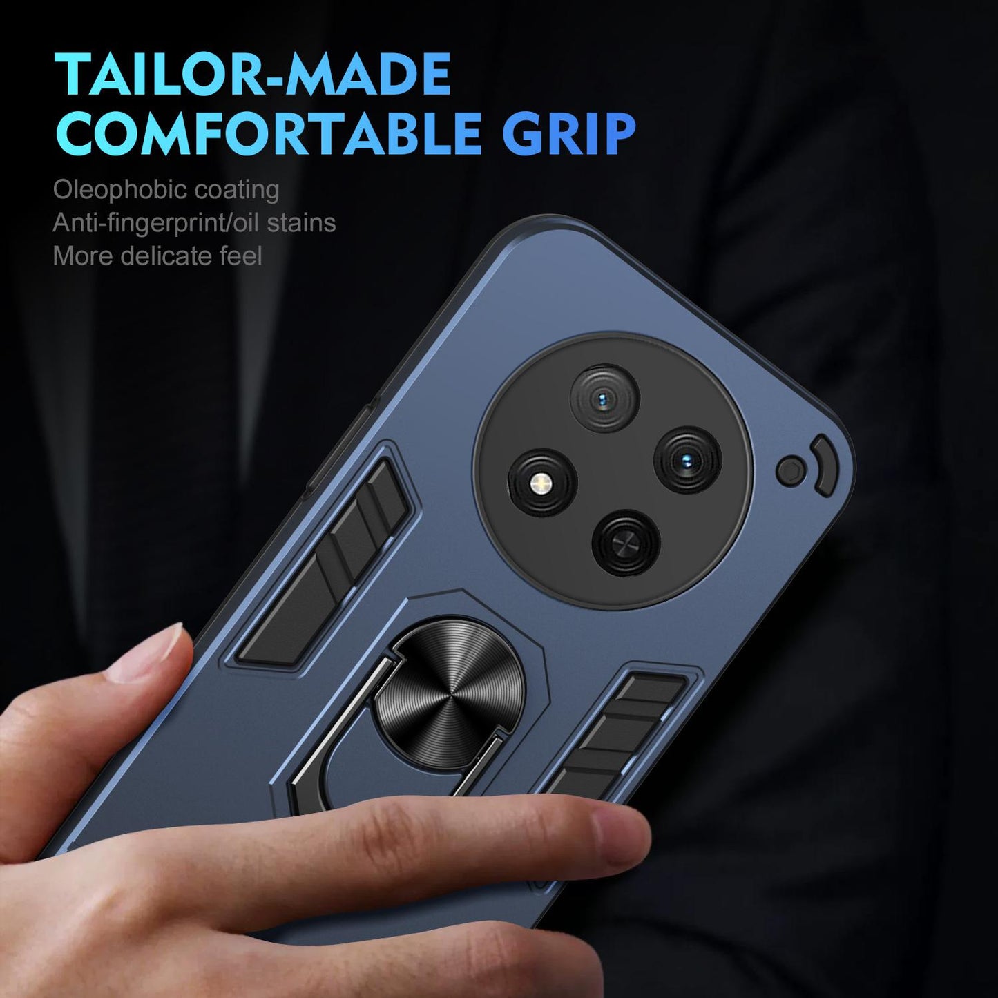 Honor X9c Shockproof Metal Ring Holder Phone Case with 360 degrees Rotating Kickstand, Ultra Slim Protective Cover, Raised Camera Guard, PC Silicone Armour Shell, Anti-Scratch Back & Edge Protection