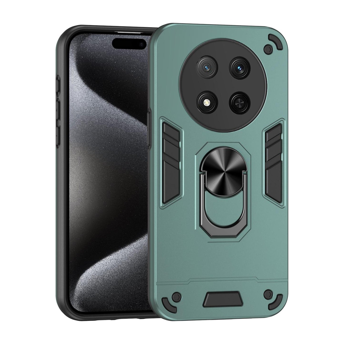 Honor X9c Shockproof Metal Ring Holder Phone Case with 360 degrees Rotating Kickstand, Ultra Slim Protective Cover, Raised Camera Guard, PC Silicone Armour Shell, Anti-Scratch Back & Edge Protection