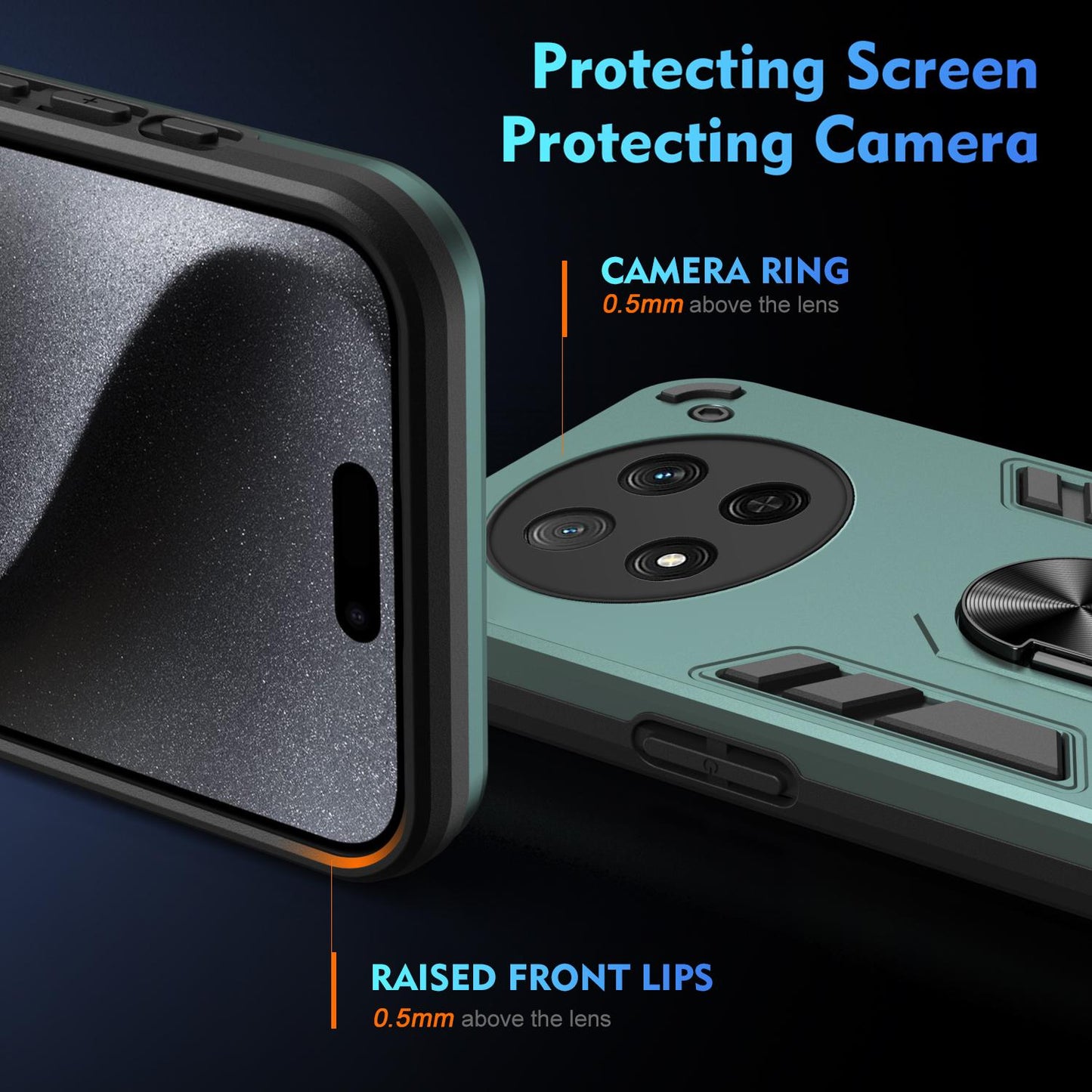Honor X9c Shockproof Metal Ring Holder Phone Case with 360 degrees Rotating Kickstand, Ultra Slim Protective Cover, Raised Camera Guard, PC Silicone Armour Shell, Anti-Scratch Back & Edge Protection