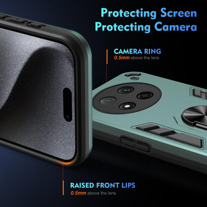 Honor X9c Shockproof Metal Ring Holder Phone Case with 360 degrees Rotating Kickstand, Ultra Slim Protective Cover, Raised Camera Guard, PC Silicone Armour Shell, Anti-Scratch Back & Edge Protection