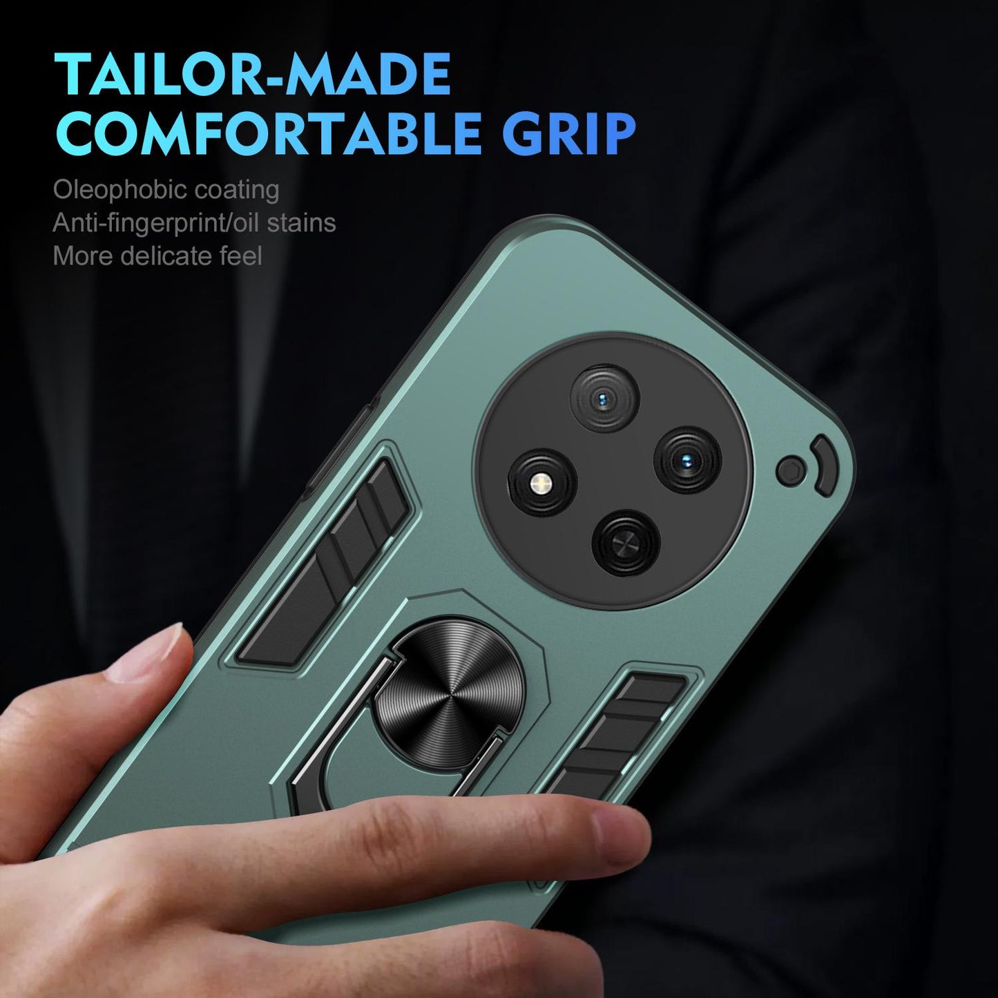 Honor X9c Shockproof Metal Ring Holder Phone Case with 360 degrees Rotating Kickstand, Ultra Slim Protective Cover, Raised Camera Guard, PC Silicone Armour Shell, Anti-Scratch Back & Edge Protection
