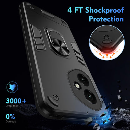 Honor 400 156.5mm Shockproof Metal Ring Holder Phone Case with 360 degrees Rotating Kickstand, Ultra Slim Protective Cover, Raised Camera Guard, PC Silicone Armour Shell, Anti-Scratch Back & Edge Protection