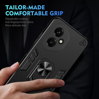 Honor 400 156.5mm Shockproof Metal Ring Holder Phone Case with 360 degrees Rotating Kickstand, Ultra Slim Protective Cover, Raised Camera Guard, PC Silicone Armour Shell, Anti-Scratch Back & Edge Protection
