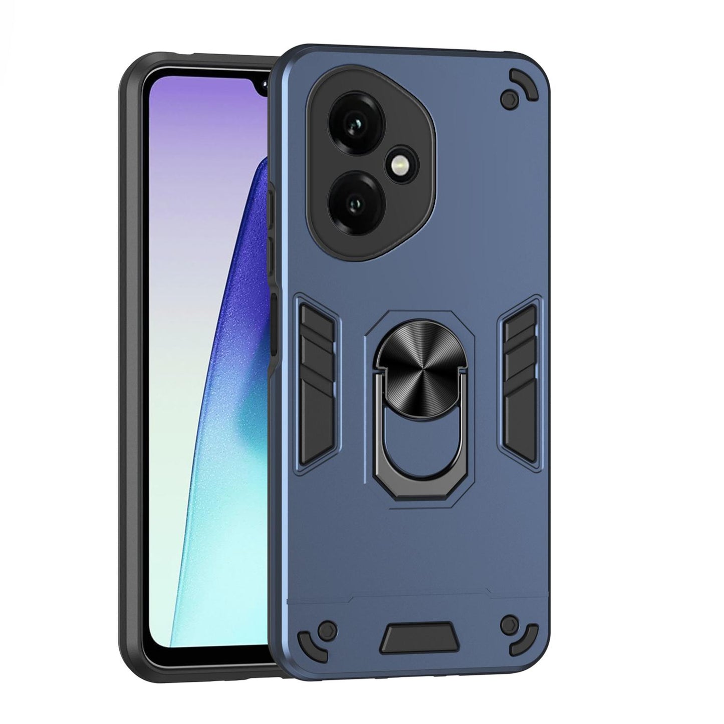 Honor 400 156.5mm Shockproof Metal Ring Holder Phone Case with 360 degrees Rotating Kickstand, Ultra Slim Protective Cover, Raised Camera Guard, PC Silicone Armour Shell, Anti-Scratch Back & Edge Protection