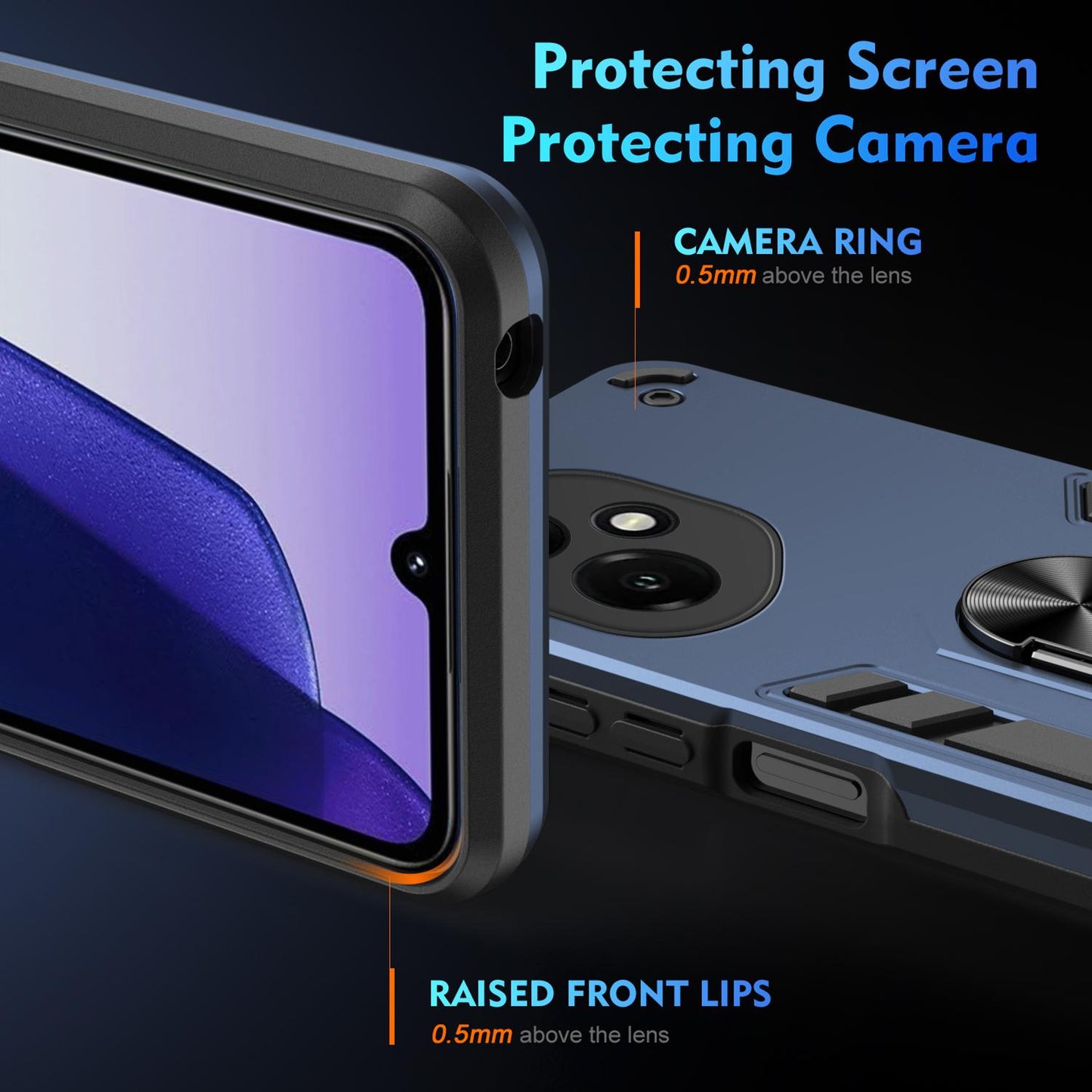 Honor 400 156.5mm Shockproof Metal Ring Holder Phone Case with 360 degrees Rotating Kickstand, Ultra Slim Protective Cover, Raised Camera Guard, PC Silicone Armour Shell, Anti-Scratch Back & Edge Protection