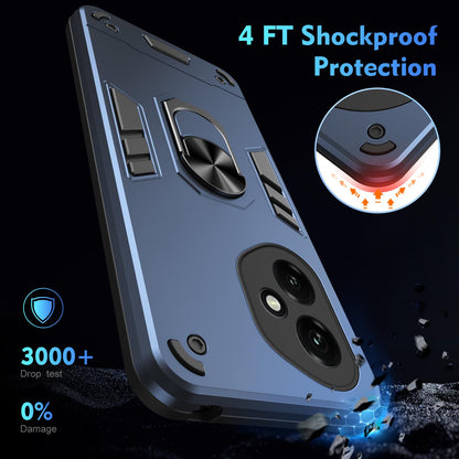 Honor 400 156.5mm Shockproof Metal Ring Holder Phone Case with 360 degrees Rotating Kickstand, Ultra Slim Protective Cover, Raised Camera Guard, PC Silicone Armour Shell, Anti-Scratch Back & Edge Protection