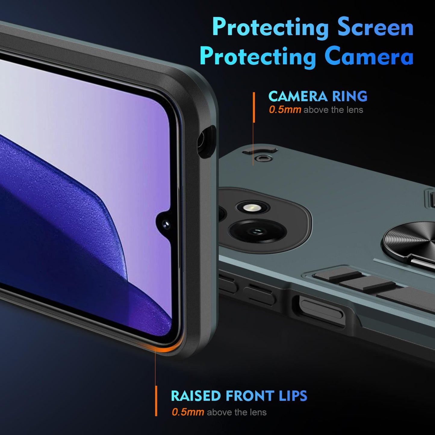 Honor 400 156.5mm Shockproof Metal Ring Holder Phone Case with 360 degrees Rotating Kickstand, Ultra Slim Protective Cover, Raised Camera Guard, PC Silicone Armour Shell, Anti-Scratch Back & Edge Protection