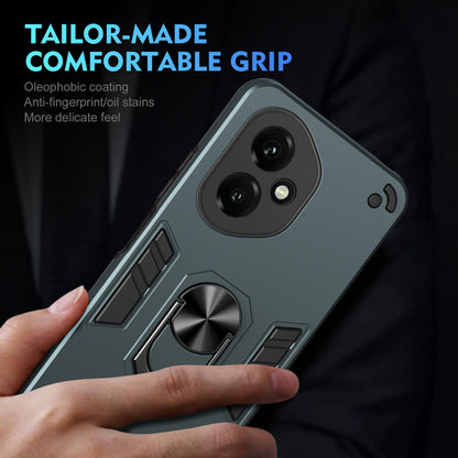 Honor 400 156.5mm Shockproof Metal Ring Holder Phone Case with 360 degrees Rotating Kickstand, Ultra Slim Protective Cover, Raised Camera Guard, PC Silicone Armour Shell, Anti-Scratch Back & Edge Protection