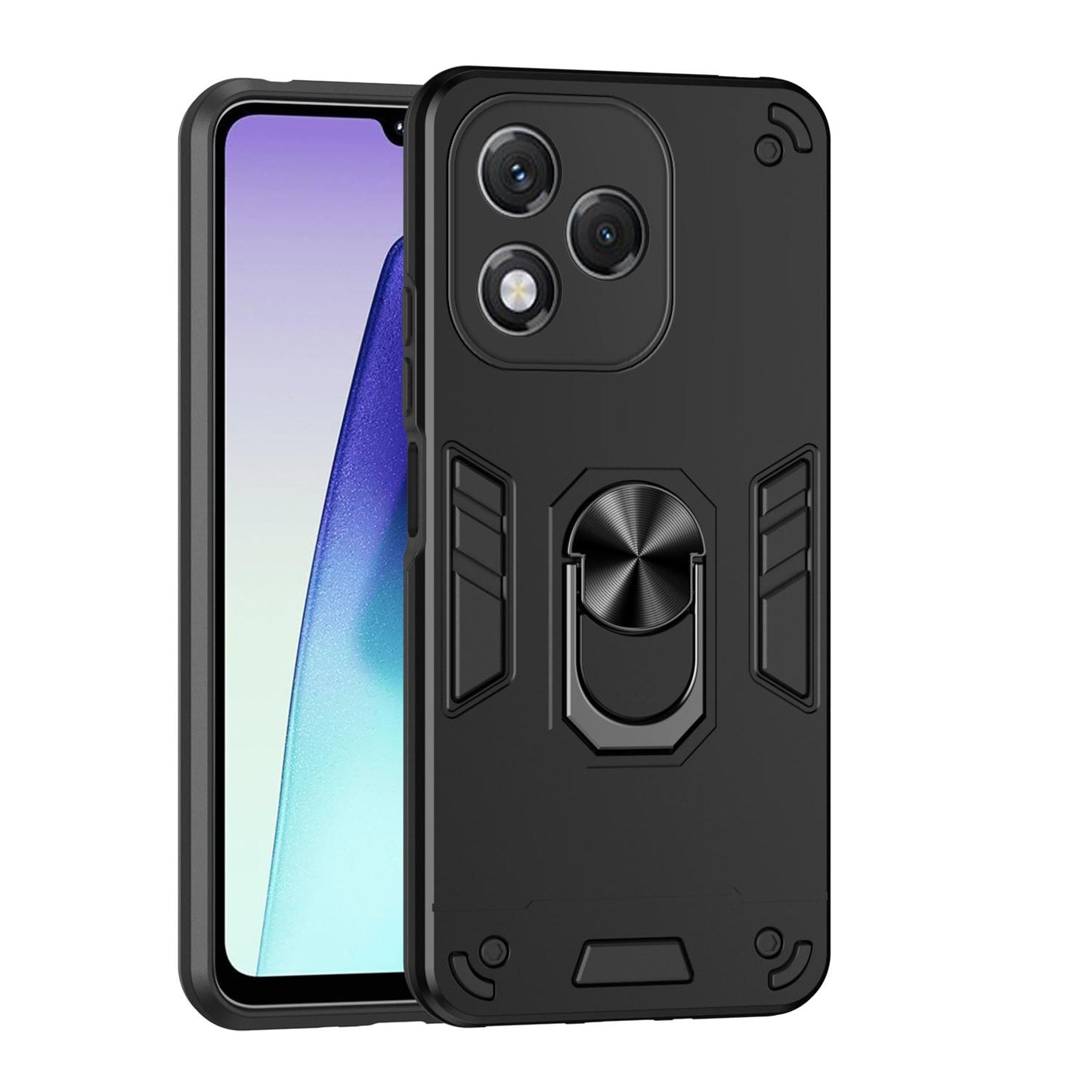 Honor 400 Lite Shockproof Metal Ring Holder Phone Case with 360 degrees Rotating Kickstand, Ultra Slim Protective Cover, Raised Camera Guard, PC Silicone Armour Shell, Anti-Scratch Back & Edge Protection