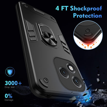 Honor 400 Lite Shockproof Metal Ring Holder Phone Case with 360 degrees Rotating Kickstand, Ultra Slim Protective Cover, Raised Camera Guard, PC Silicone Armour Shell, Anti-Scratch Back & Edge Protection