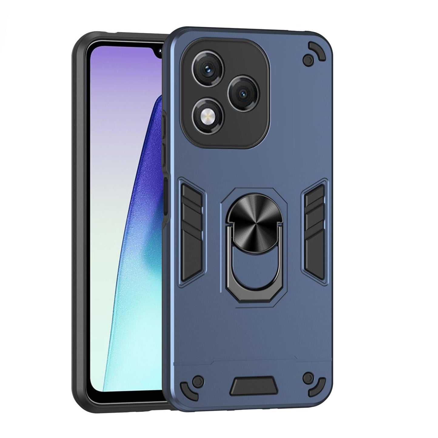 Honor 400 Lite Shockproof Metal Ring Holder Phone Case with 360 degrees Rotating Kickstand, Ultra Slim Protective Cover, Raised Camera Guard, PC Silicone Armour Shell, Anti-Scratch Back & Edge Protection