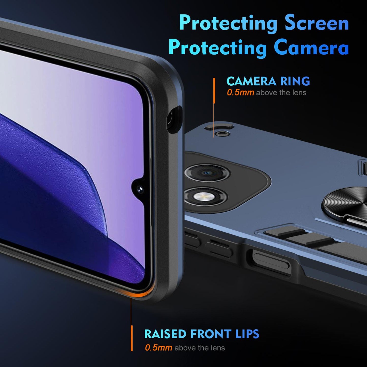 Honor 400 Lite Shockproof Metal Ring Holder Phone Case with 360 degrees Rotating Kickstand, Ultra Slim Protective Cover, Raised Camera Guard, PC Silicone Armour Shell, Anti-Scratch Back & Edge Protection
