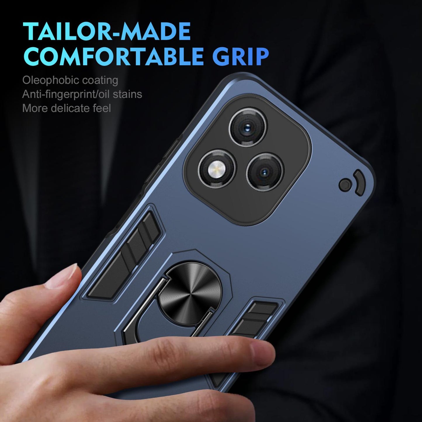 Honor 400 Lite Shockproof Metal Ring Holder Phone Case with 360 degrees Rotating Kickstand, Ultra Slim Protective Cover, Raised Camera Guard, PC Silicone Armour Shell, Anti-Scratch Back & Edge Protection