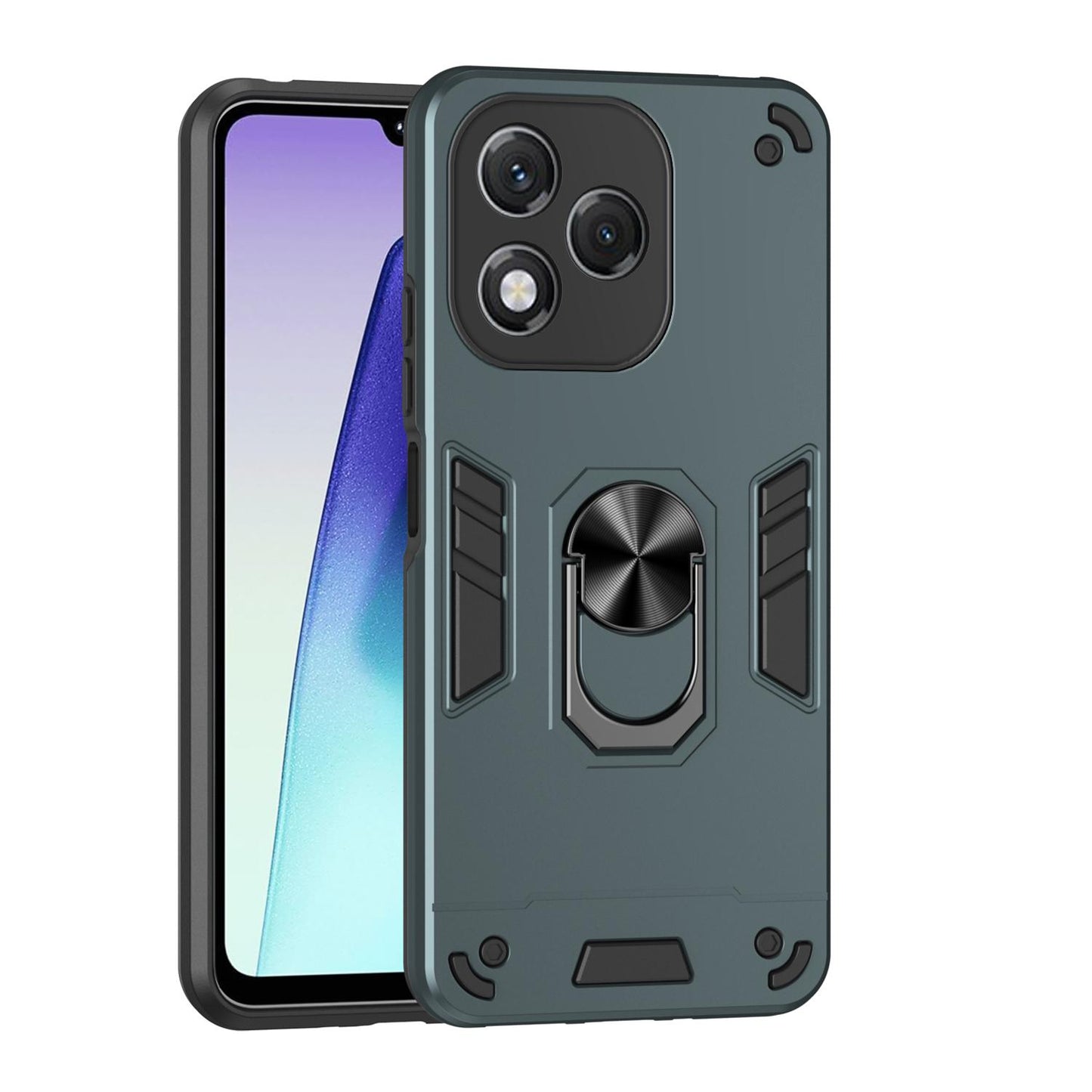 Honor 400 Lite Shockproof Metal Ring Holder Phone Case with 360 degrees Rotating Kickstand, Ultra Slim Protective Cover, Raised Camera Guard, PC Silicone Armour Shell, Anti-Scratch Back & Edge Protection