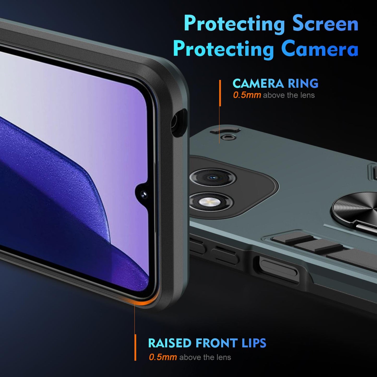Honor 400 Lite Shockproof Metal Ring Holder Phone Case with 360 degrees Rotating Kickstand, Ultra Slim Protective Cover, Raised Camera Guard, PC Silicone Armour Shell, Anti-Scratch Back & Edge Protection