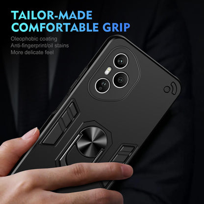 Honor 400 Pro 160.8mm Shockproof Metal Ring Holder Phone Case with 360 degrees Rotating Kickstand, Ultra Slim Protective Cover, Raised Camera Guard, PC Silicone Armour Shell, Anti-Scratch Back & Edge Protection