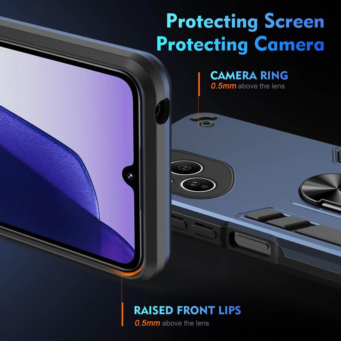 Honor 400 Pro 160.8mm Shockproof Metal Ring Holder Phone Case with 360 degrees Rotating Kickstand, Ultra Slim Protective Cover, Raised Camera Guard, PC Silicone Armour Shell, Anti-Scratch Back & Edge Protection