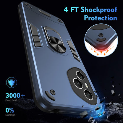 Honor 400 Pro 160.8mm Shockproof Metal Ring Holder Phone Case with 360 degrees Rotating Kickstand, Ultra Slim Protective Cover, Raised Camera Guard, PC Silicone Armour Shell, Anti-Scratch Back & Edge Protection