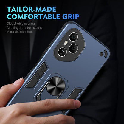 Honor 400 Pro 160.8mm Shockproof Metal Ring Holder Phone Case with 360 degrees Rotating Kickstand, Ultra Slim Protective Cover, Raised Camera Guard, PC Silicone Armour Shell, Anti-Scratch Back & Edge Protection
