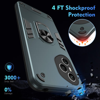 Honor 400 Pro 160.8mm Shockproof Metal Ring Holder Phone Case with 360 degrees Rotating Kickstand, Ultra Slim Protective Cover, Raised Camera Guard, PC Silicone Armour Shell, Anti-Scratch Back & Edge Protection