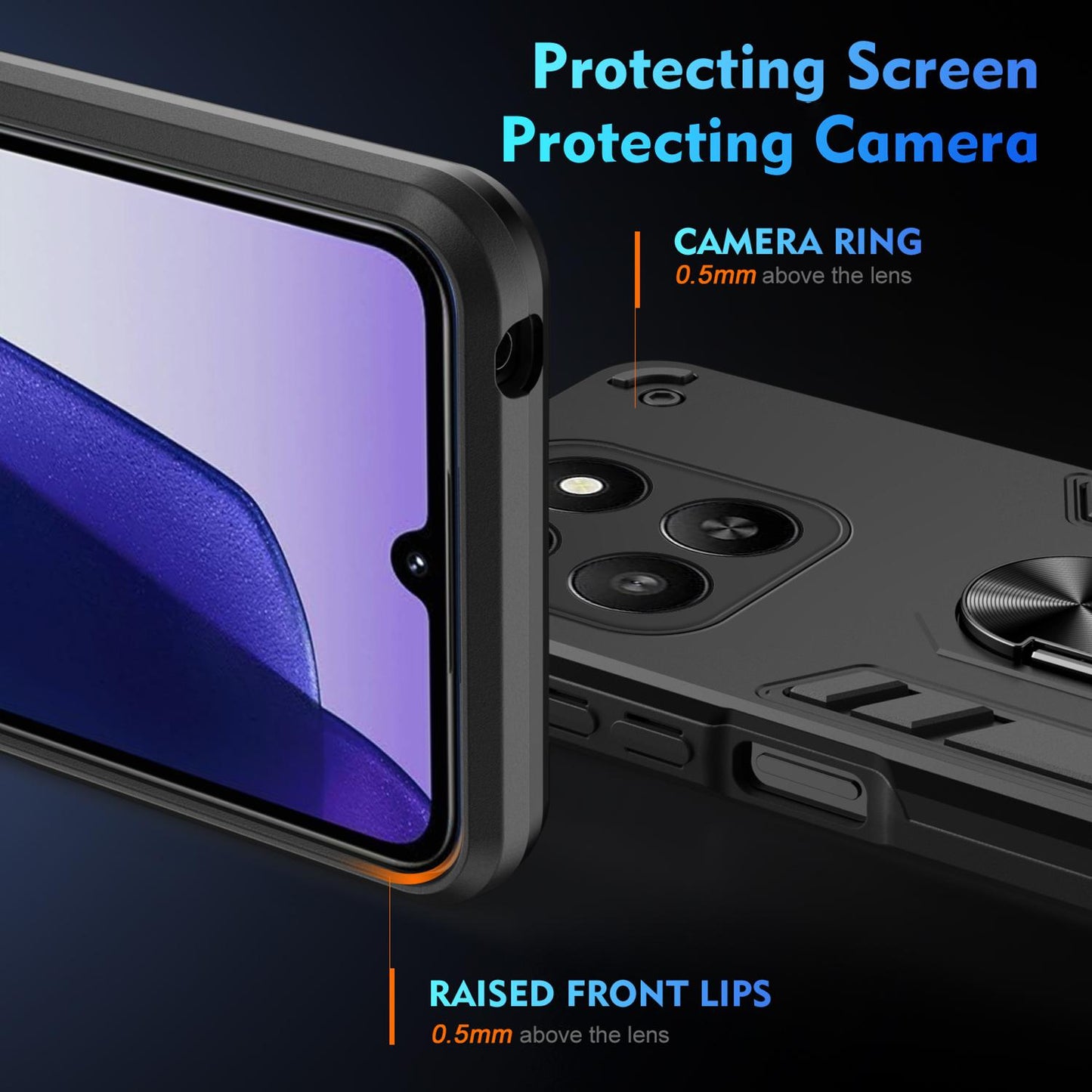 Honor 400 Smart 5G Shockproof Metal Ring Holder Phone Case with 360 degrees Rotating Kickstand, Ultra Slim Protective Cover, Raised Camera Guard, PC Silicone Armour Shell, Anti-Scratch Back & Edge Protection