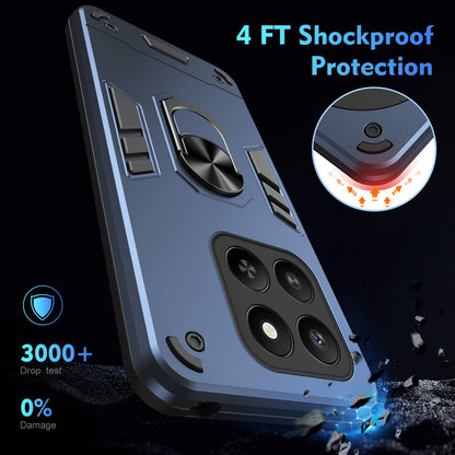 Honor 400 Smart 5G Shockproof Metal Ring Holder Phone Case with 360 degrees Rotating Kickstand, Ultra Slim Protective Cover, Raised Camera Guard, PC Silicone Armour Shell, Anti-Scratch Back & Edge Protection