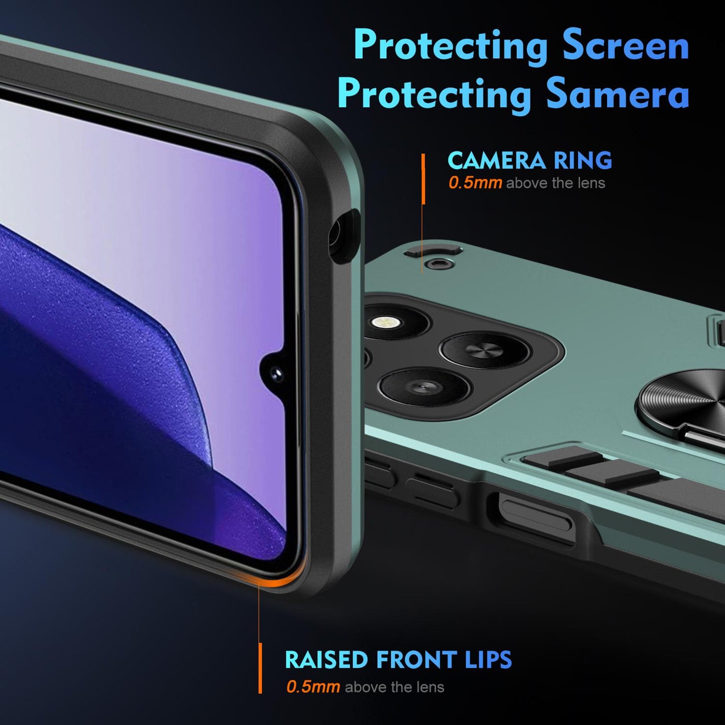 Honor 400 Smart 5G Shockproof Metal Ring Holder Phone Case with 360 degrees Rotating Kickstand, Ultra Slim Protective Cover, Raised Camera Guard, PC Silicone Armour Shell, Anti-Scratch Back & Edge Protection