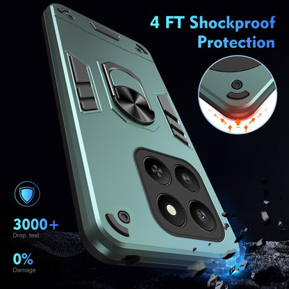 Honor 400 Smart 5G Shockproof Metal Ring Holder Phone Case with 360 degrees Rotating Kickstand, Ultra Slim Protective Cover, Raised Camera Guard, PC Silicone Armour Shell, Anti-Scratch Back & Edge Protection