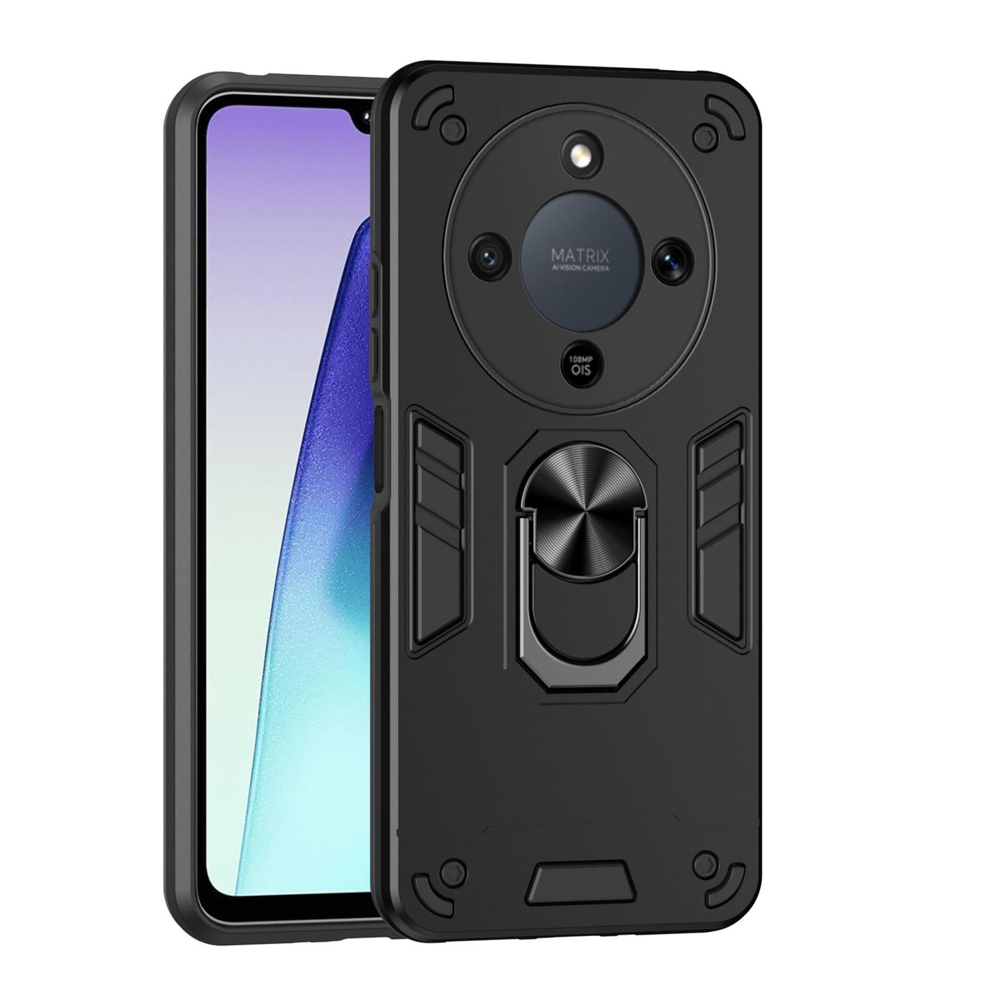 Honor X9d Shockproof Metal Ring Holder Phone Case with 360 degrees Rotating Kickstand, Ultra Slim Protective Cover, Raised Camera Guard, PC Silicone Armour Shell, Anti-Scratch Back & Edge Protection